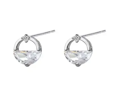 VERITY - Round Sterling Silver and Zirconia Earrings