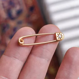 Victorian 15k Gold Diamond Safety Pin