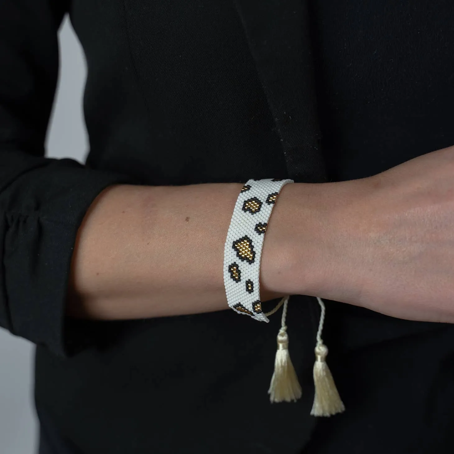 White Leopard Beaded Bracelet