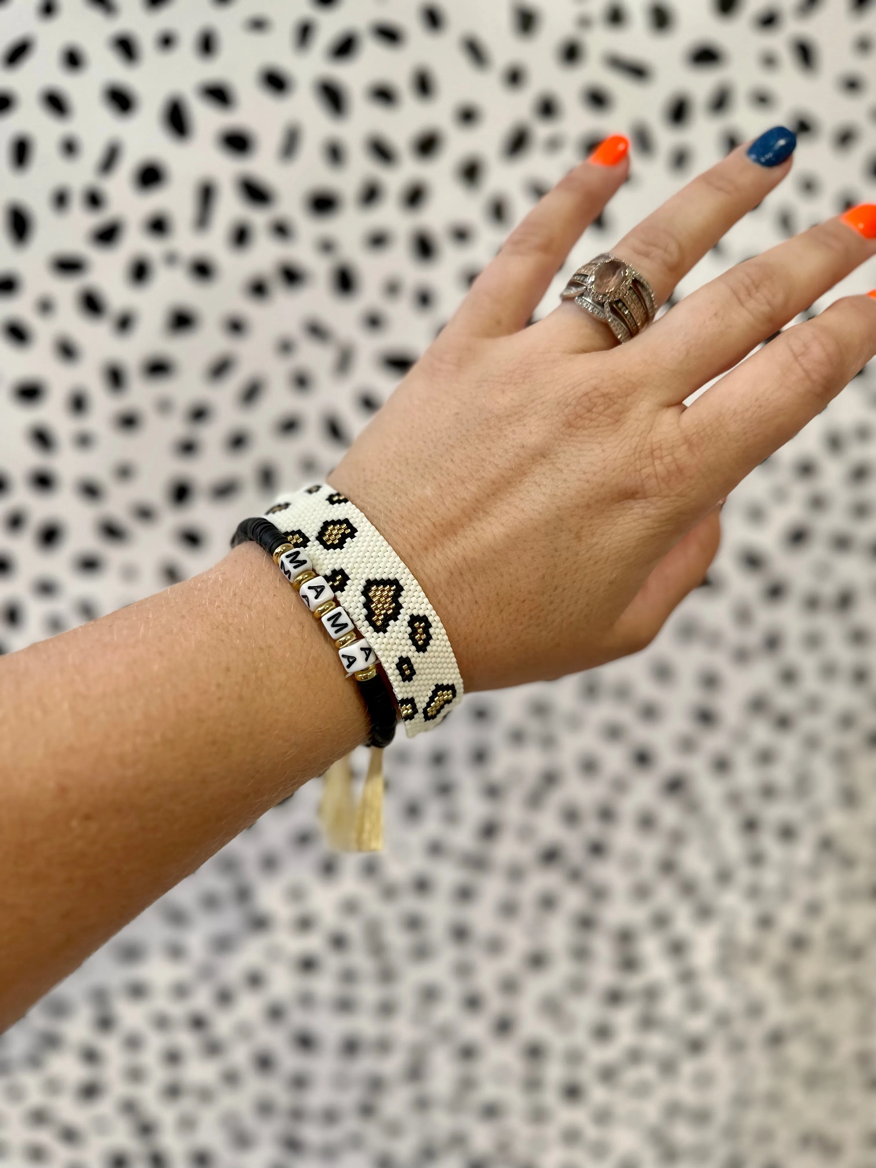 White Leopard Beaded Bracelet