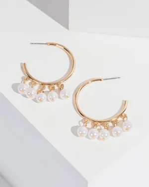 White Pearl Beaded Hoop Earrings