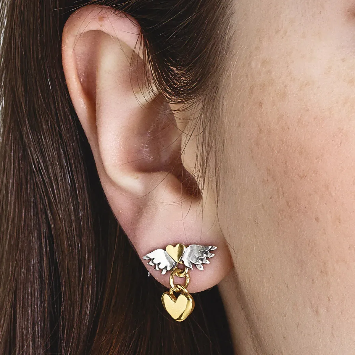 Winged Heart Drop Earrings