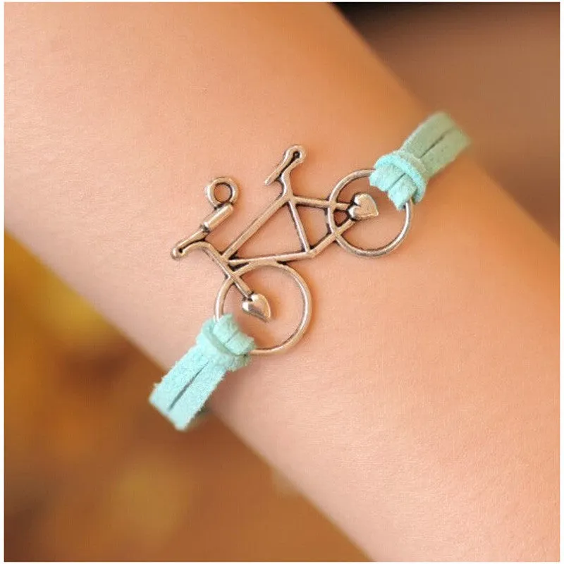 Women Jewelry Vintage Leather Rope Bicycle Charm Bracelets Personalized Handmade Rope Chain Bike Wrap Bracelet Cuff Bangle