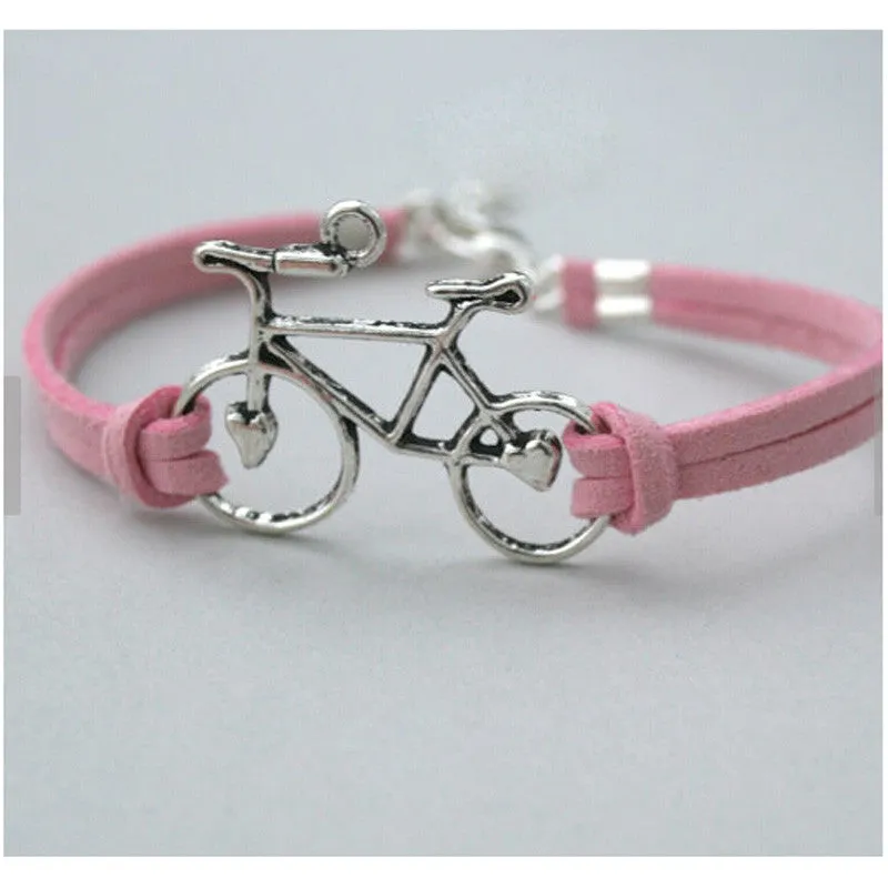 Women Jewelry Vintage Leather Rope Bicycle Charm Bracelets Personalized Handmade Rope Chain Bike Wrap Bracelet Cuff Bangle